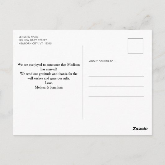 Foto New Baby Pink Birth Aankondiging Briefkaart (Achterkant)