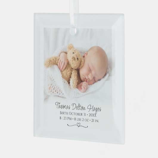 Foto Newborn statistieken gepersonaliseerd Glas Ornament (Voorkant links)