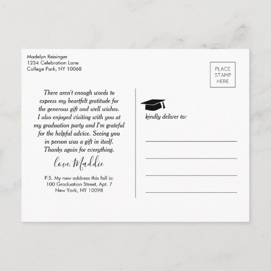 Foto nieuw adres Afstuderen Rood Wit Dank u Briefkaart (Achterkant)