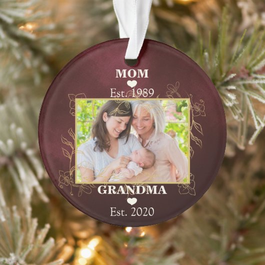 Foto Nieuwe Oma Gepersonaliseerd Est. Kerstjaar Ornament (Boom)