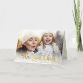 Foto: Nieuwjaar Cheer Modern Script Gold Snowflake Feestdagen Kaart (Voorkant)
