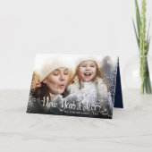 Foto Nieuwjaar Cheer Script Wit Sneeuwvlokken Mari Feestdagen Kaart (Voorkant)