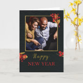 Foto Nieuwjaar Digitaal Creëer Gold Kaart (Gele Bloem)