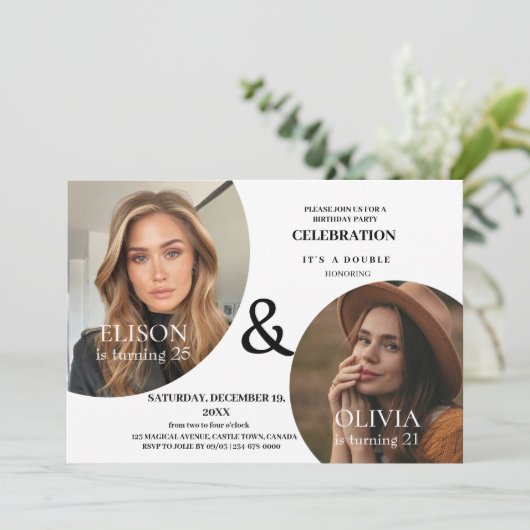 Foto Nodig dubbele moderne verjaardagsuitnodiging  Kaart (Staand voorkant)