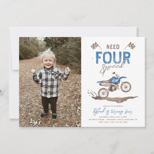 Foto nodig VIER Speed Verjaardag uitnodiging (Voorkant)