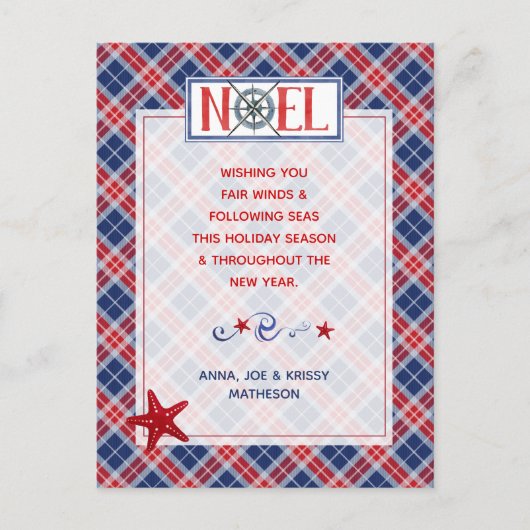 Foto NOEL Nautical Fair Winds Red Pset Holiday Briefkaart (Voorkant)