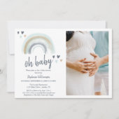 Foto Oh Baby shower Blue Boho Rainbow Kaart (Voorkant)