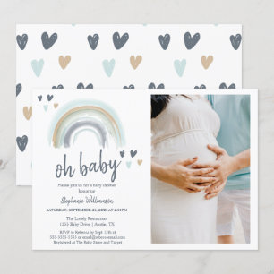 Foto Oh Baby shower Blue Boho Rainbow Kaart