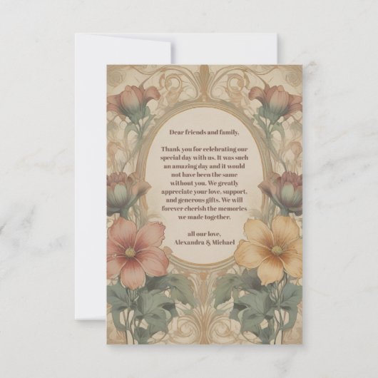 Foto Olijf & Sinaasappel Bruiloft  Art Nouveau Bedankkaart (Achterkant)