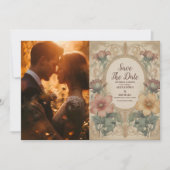 Foto Olijf & Sinaasappel Bruiloft  Art Nouveau Save The Date (Voorkant)