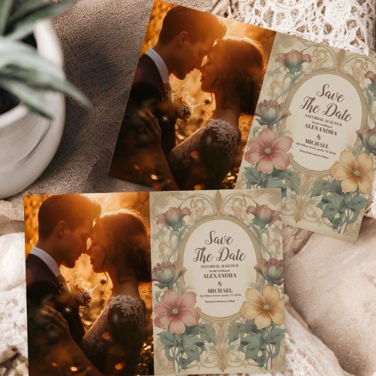 Foto Olijf & Sinaasappel Bruiloft  Art Nouveau Save The Date