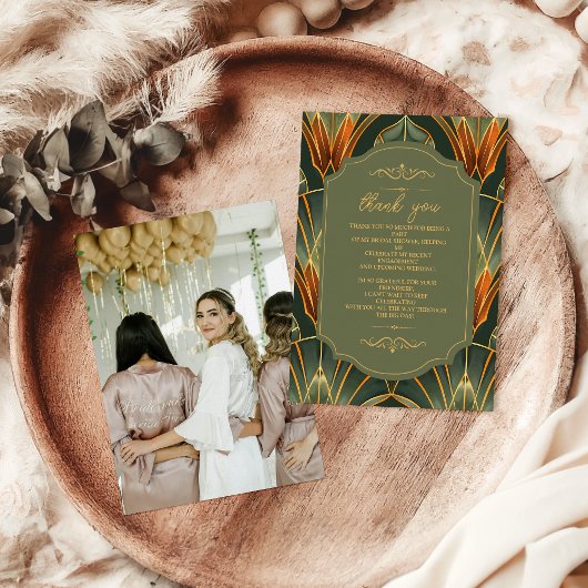 Foto Olijfgroen Elegante  Vintage Bruid Bedankkaart