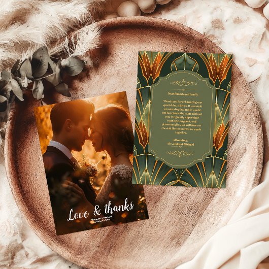 Foto Olijfgroen Elegante  Vintage Wedding Bedankkaart