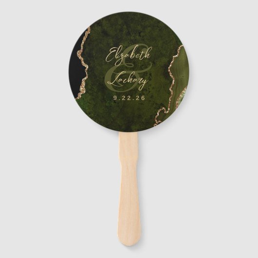 Foto Olive Green Gold Agate Script Wedding Handwaaier (Achterkant)
