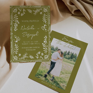 Foto Olive met de hand getekende bloementuin save  The Date