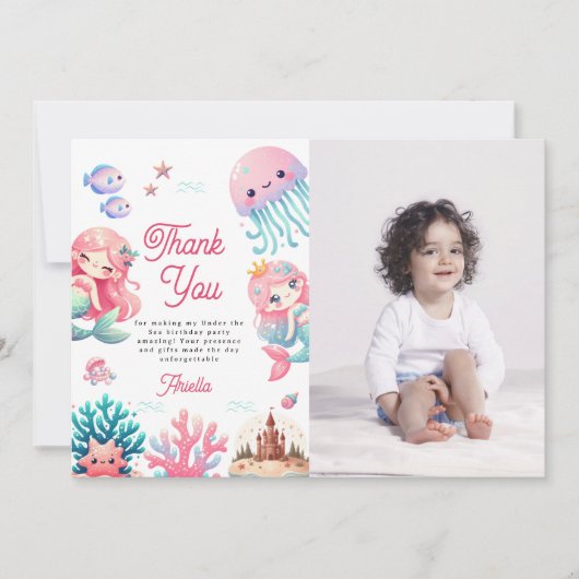 Foto Onder de Zee Zeemeerminnen Kinderen Verjaarda Bedankkaart (Voorkant)