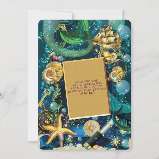 Foto Onder het Zee Pirate Mermaid Party Invite Kaart (Achterkant)