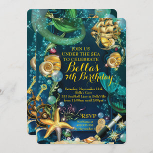 Foto Onder het Zee Pirate Mermaid Party Invite Kaart