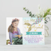 Foto onder Zee Mermaid Tail Birthday Uitnodiging (Staand voorkant)