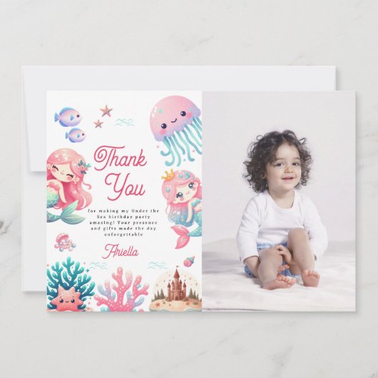 Foto Onderzee Zeemeerminnen Kinderen Verjaardagsfe Bedankkaart (Voorkant)