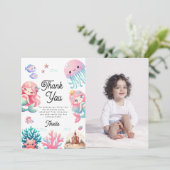 Foto Onderzee Zeemeerminnen Kinderen Verjaardagsfe Bedankkaart (Staand voorkant)