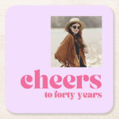 Foto Onderzetter, Retro Paarse & Roze, 40e verjaar Kartonnen Onderzetters (Voorkant)