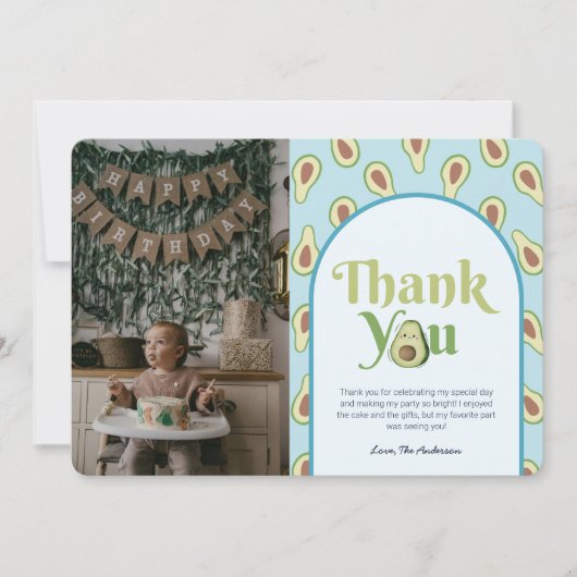 Foto Onederful avocado 1e Verjaardag Dank u Kaart (Voorkant)