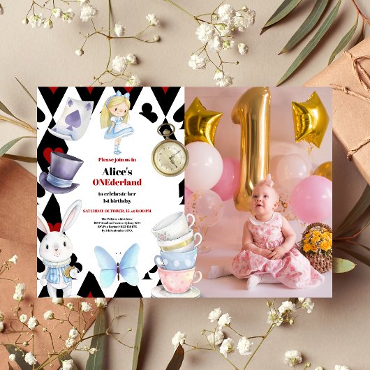 Foto Onederland Alice in Wonderland 1e Verjaardag Kaart