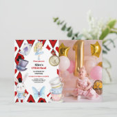 Foto Onederland Alice in Wonderland 1e Verjaardag Kaart (Staand voorkant)