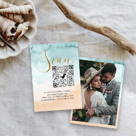 Foto online RSVP QR Code Beach Weddenschap Informatiekaartje