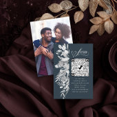 Foto Online RSVP QR Code Burgundy Gray Botanical Informatiekaartje