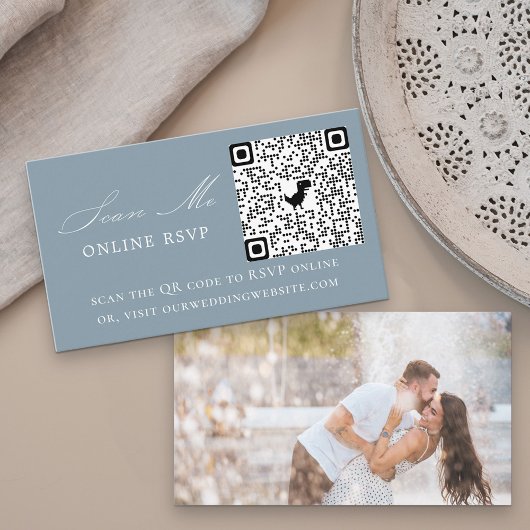 Foto Online RSVP QR Code Dusty Blue Weddenschap Informatiekaartje