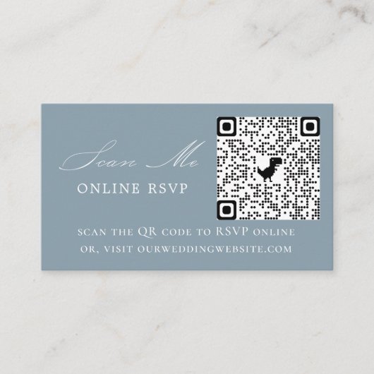 Foto Online RSVP QR Code Dusty Blue Weddenschap Informatiekaartje (Voorkant)