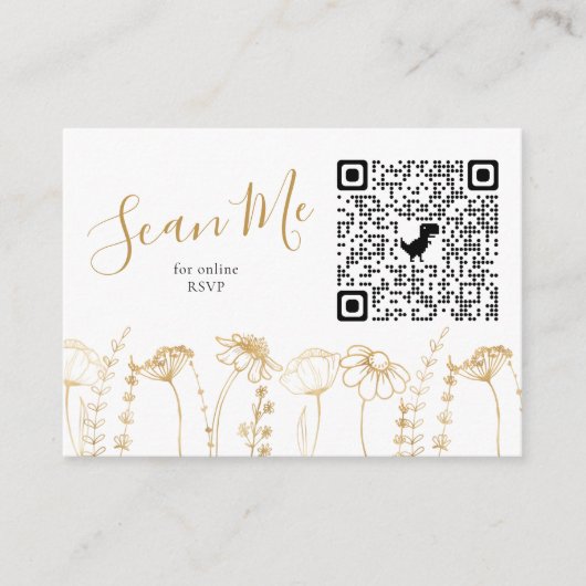 Foto Online RSVP QR Code Gold Wildflower Schets Informatiekaartje (Voorkant)
