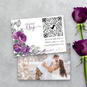 Foto Online RSVP QR Code Paars Weddenschap Floral Informatiekaartje