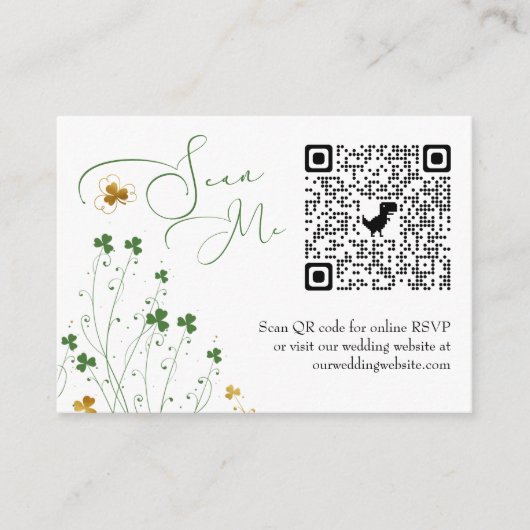 Foto online RSVP QR-code Shamrock Wilde bloem Informatiekaartje (Voorkant)