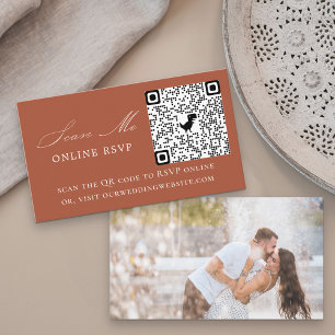Foto Online RSVP QR Code Terracotta Weddenschap Informatiekaartje