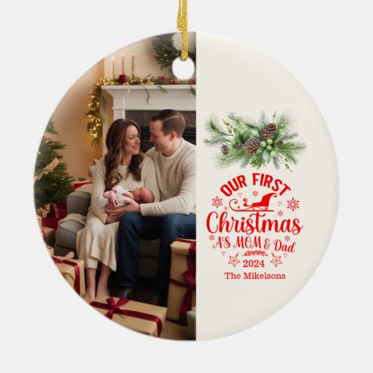 Foto Onze Eerste Kerstmis als Mam en Pap Keramisch Ornament (Achterkant)