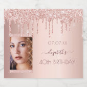 Foto op 40e verjaardag roos goud glitter roze sparkling wijnetiket (Enkel label)