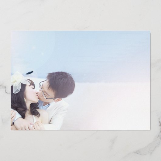 Foto op achterste Grove Blue & Gold Fairy Lichten Folie Uitnodiging (Achterkant)