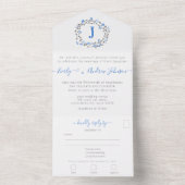 Foto op Back Blue Peony Wreath Simple Modern All In One Uitnodiging (Binnen)