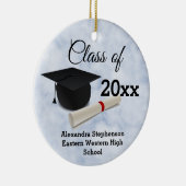 Foto op Back Graduation Cap Diploma Blue Marble Keramisch Ornament (Rechts)