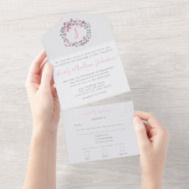 Foto op Back Pink Peony Wreath Simple Modern All In One Uitnodiging