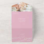 Foto op Back Pink Peony Wreath Simple Modern All In One Uitnodiging (Buitenkant)