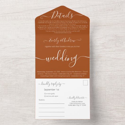 Foto op Back Simple Modern Adobe Clay Wedding All In One Uitnodiging (Binnen)