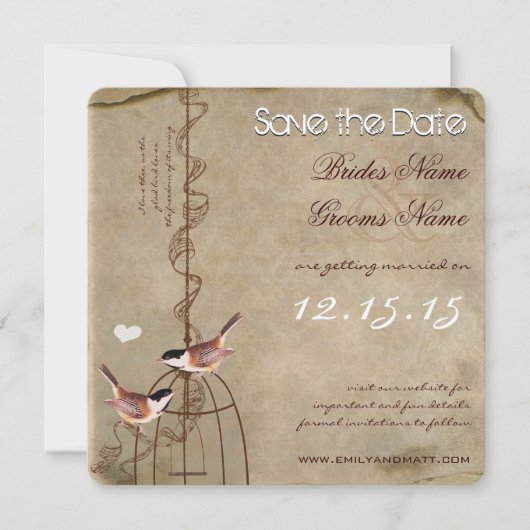 Foto op de achterkant Vogelkooi Save the Date Kaart (Voorkant)