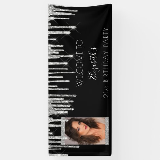 Foto op feestdag zwart zilverglitter elegant spandoek (Verticaal)