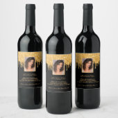 Foto op feestdag zwarte glitter gouden leugen wijn etiket (Flessen)