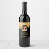 Foto op feestdag zwarte glitter gouden leugen wijn etiket (Voorkant)