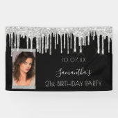 Foto op feestdag zwarte zilverglitterglazen spandoek (Horizontaal)